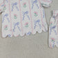 GSSO3272 Baby Girls Short Sleeve Blue Bow Flowers Stripe Top Shorts Scallop Clothes Sets