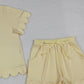 3.31 GSSO3203 Adult Women Yellow Shorts Sleeve Shirts Top Short Scallop Clothes Sets