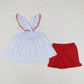 GSSO0798 Embroidery bow ice cream blue plaid flying sleeves red shorts suit