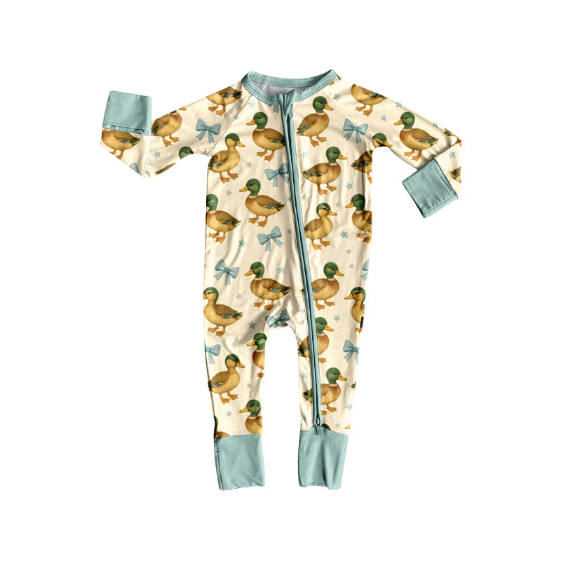 8.12Preorder(moq 5)Baby Infant Cute Mallard Ducks Zipper Footie Rompers