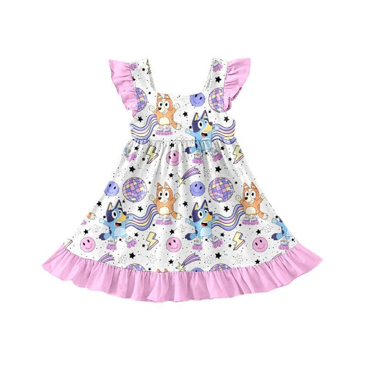 GSD1062bluey light ball smiling face flying sleeve dress