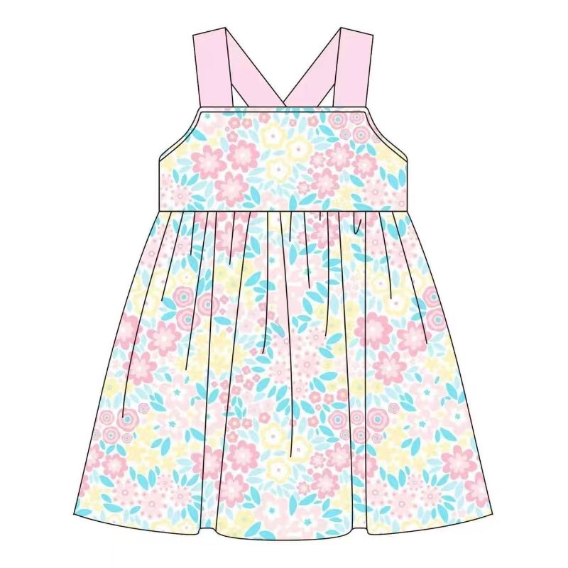 GSD1067 floral pink sleeveless dress