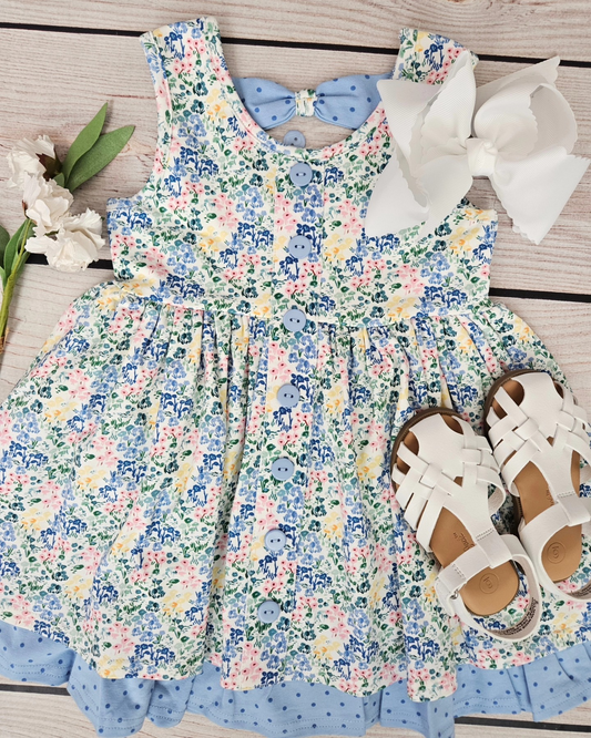 GSD1186 floral dot blue dress