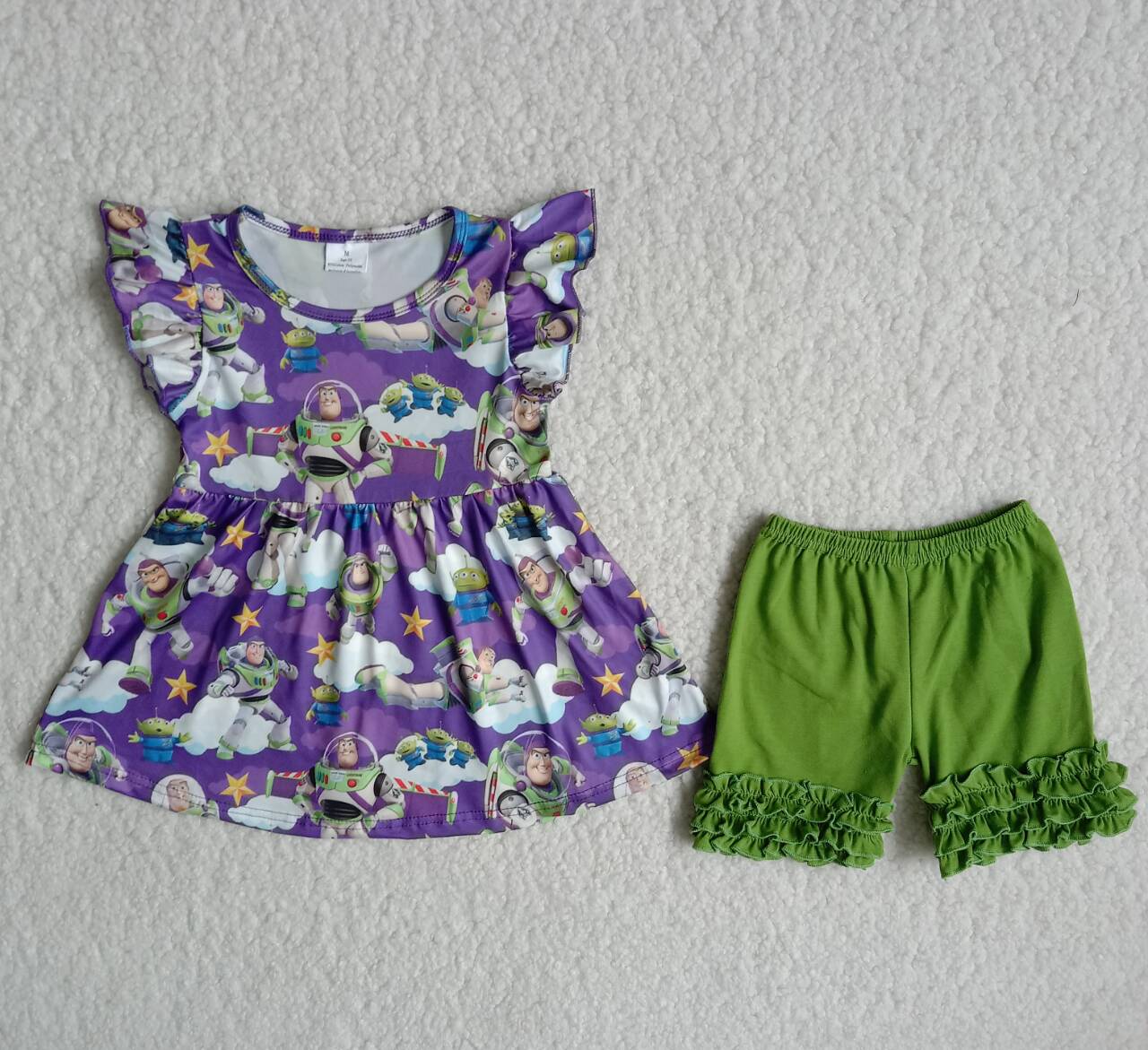 summer girls outfits toy tops & green shorts kids clothes