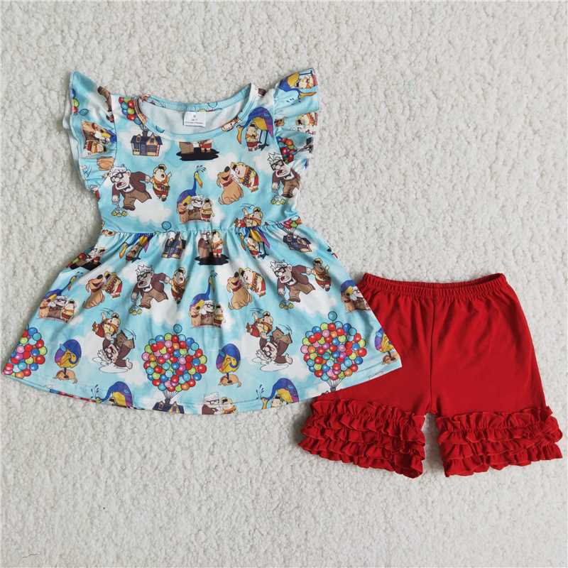 summer girls outfits Up tops & red shorts kids clothes