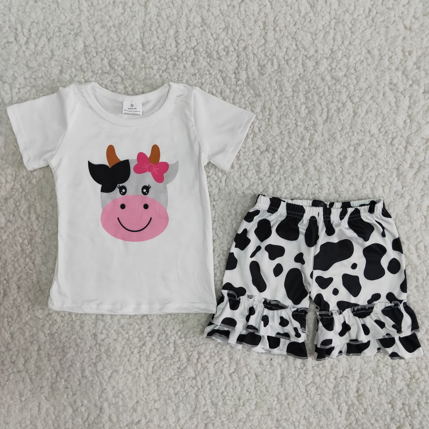 summer girls outfits cow tops & shorts kids clothes