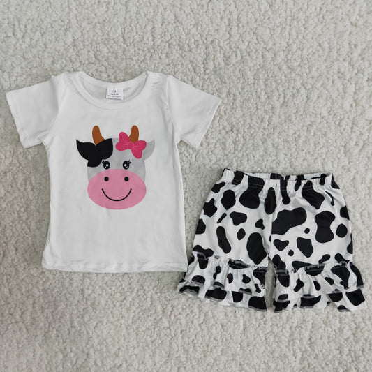 summer girls outfits cow tops & shorts kids clothes