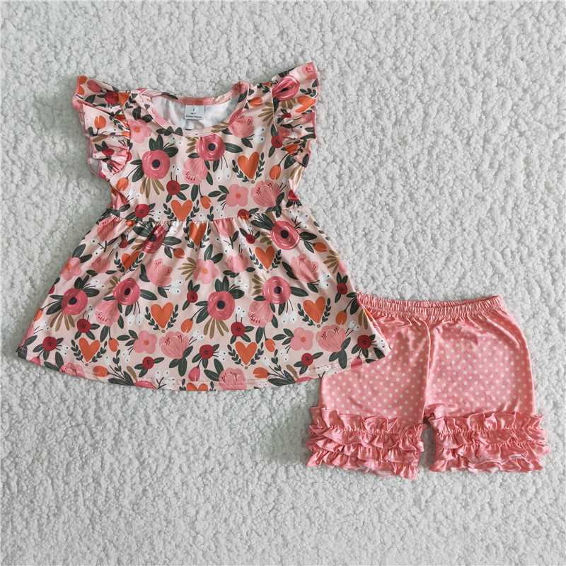 summer girls outfits flower tops & shorts kids clothes