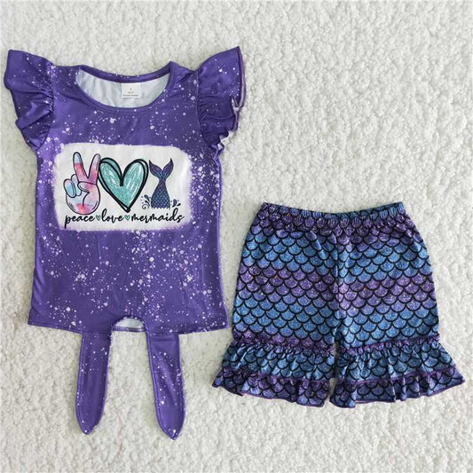 summer girls outfits peace love Mermaid tops & shorts kids clothes