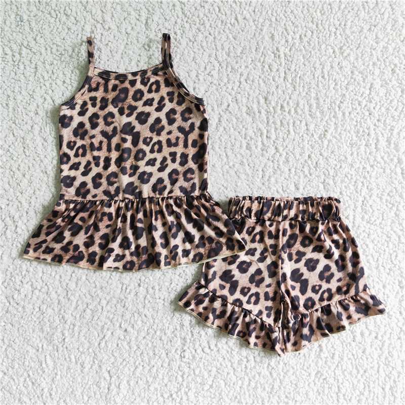 summer girls outfits leopard vest shorts pajamas kids clothes