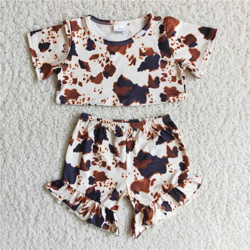 summer girls outfits cow crop top shorts pajamas kids clothes