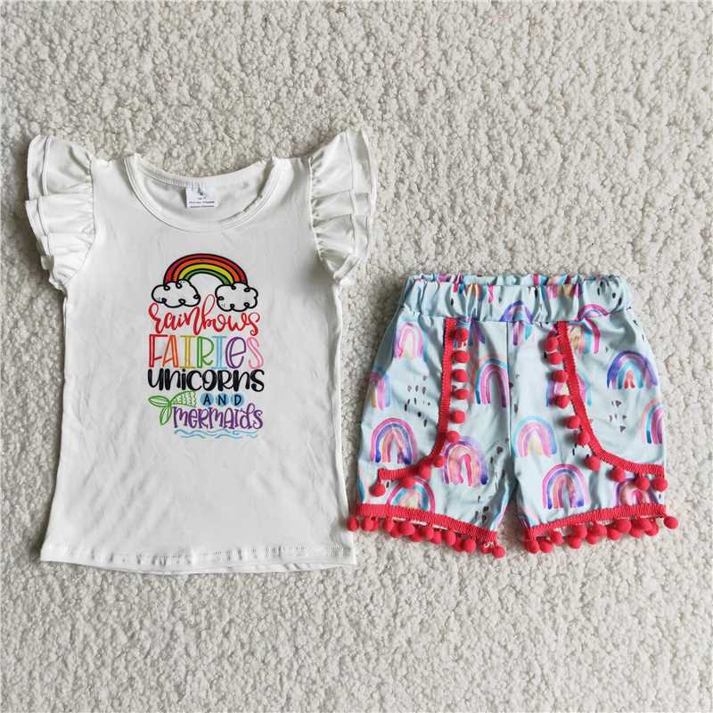 summer girls outfits rainbow t-shirt shorts kids clothes