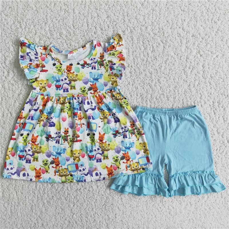 summer girls outfits cartoon t-shirt shorts kids clothes