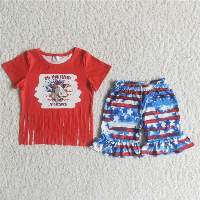 July 4th cow girls shorts sets summer kids clothes