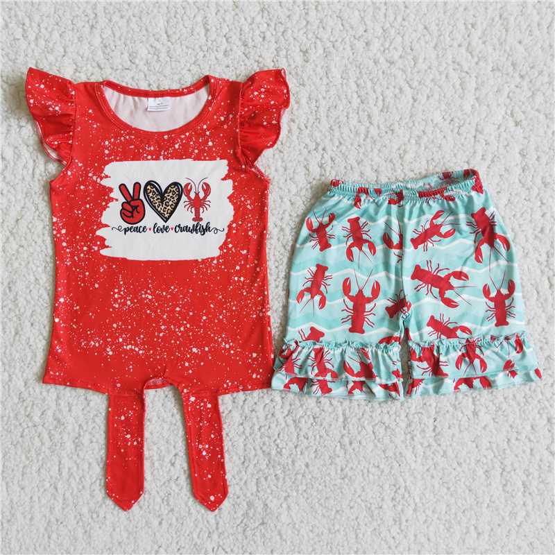 summer girls outfits crayfish t-shirt shorts kids clothes