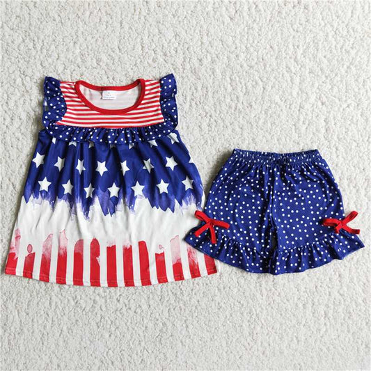 July 4th girls shorts sets summer kids clothes