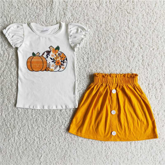 pumpkin t-shirt & half dress girls outfits skirt suits kids clothes