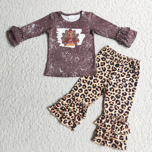 Thanksgiving turkey girls sets long sleeve top & pants 2 pieces outfits