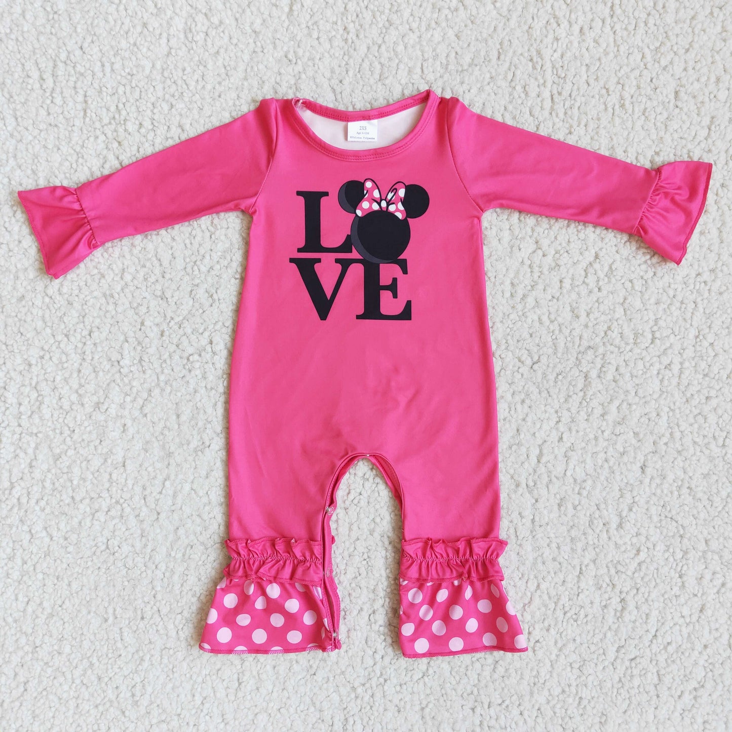 love cartoon mouse baby jumpsuits Valentine's Day girls baby rompers