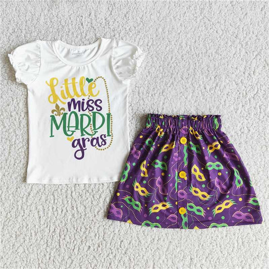 mask girls dress mardi gras t-shirt & half skirt kid clothes