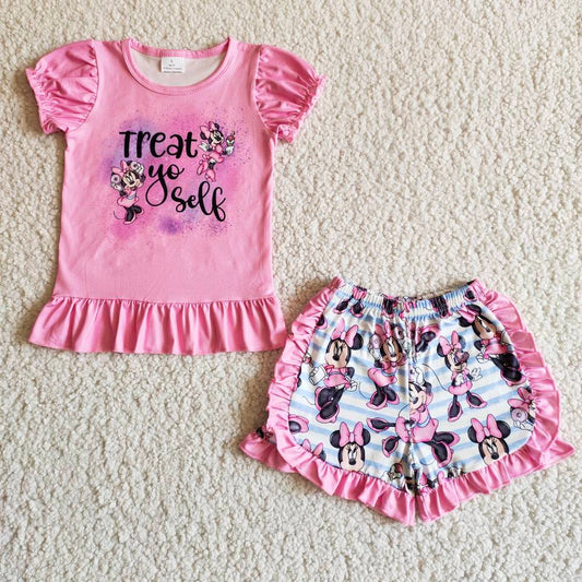 girls outfits cartoon mouse treat yo sell t-shirt & shorts sets summer kids clothes