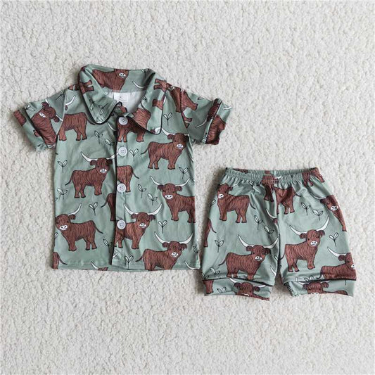 highland cow boys shorts sets pajamas kids clothes