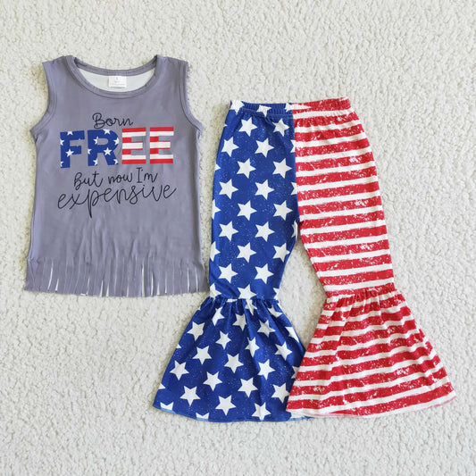 July 4th vest and bell pants girls sets kids clothes