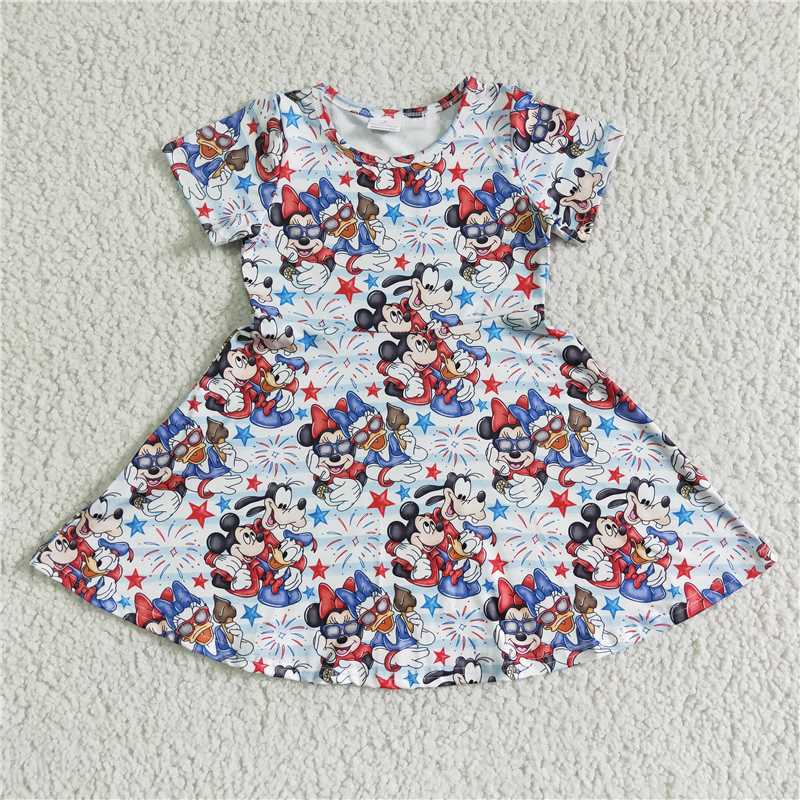 July 4th cartoon girls dress kids skirt children's clothes