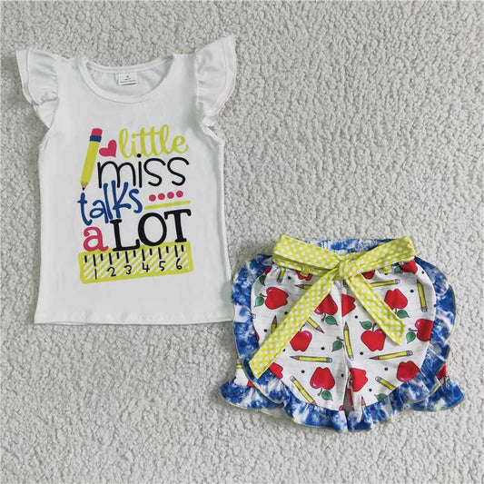 back to school girls outfits little miss talks a lot shirt shorts sets