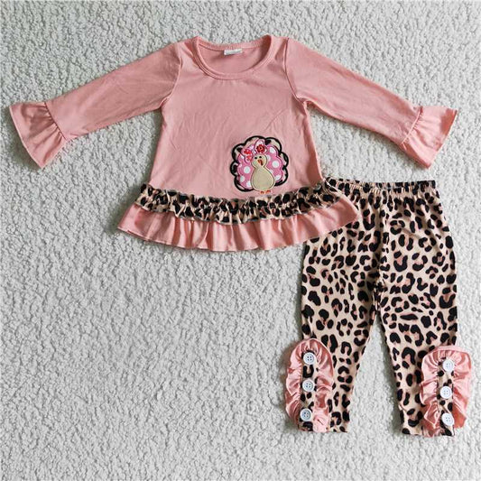 Thanksgiving turkey girls sets long sleeve top & pants 2 pieces outfits