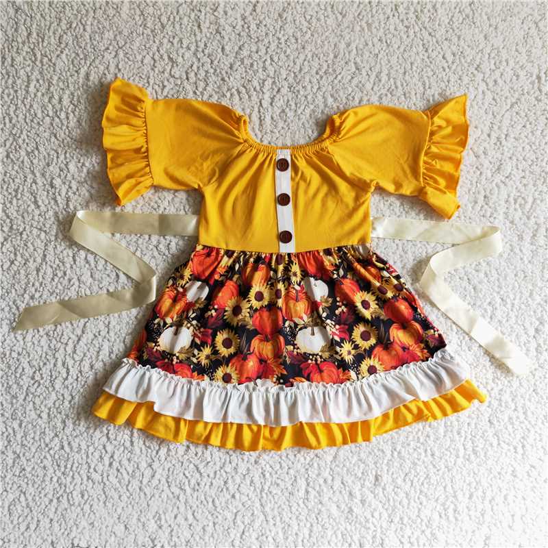 pumpkin girls dress kids skirts with ties