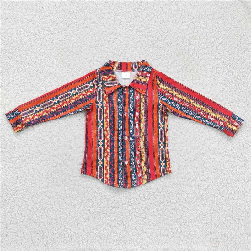 BT0131 Boys geometric pattern colorful striped long-sleeved shirt