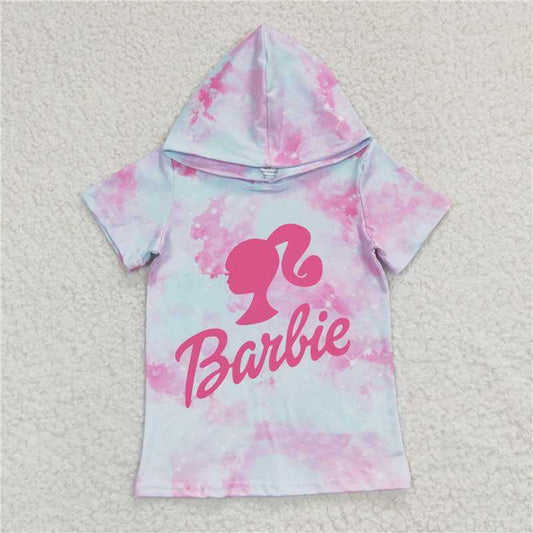 tie-dye barbie girl hooded t-shirt short sleeve top