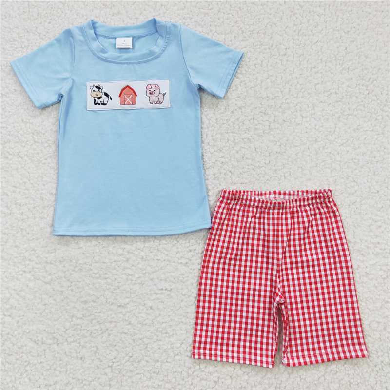 embroidered farm  boys shorts outfits kids clothes