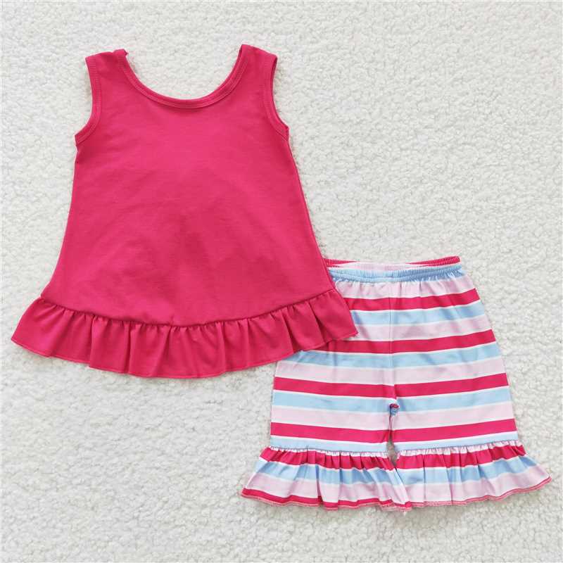 summer girls outfits cotton tops & stripe shorts kids clothes