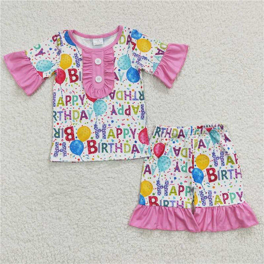 happy birthday girls pajamas suits kids shorts sets