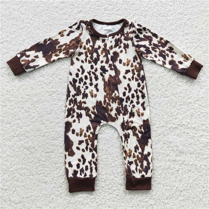 long sleeve cow zipper romper kids clothes