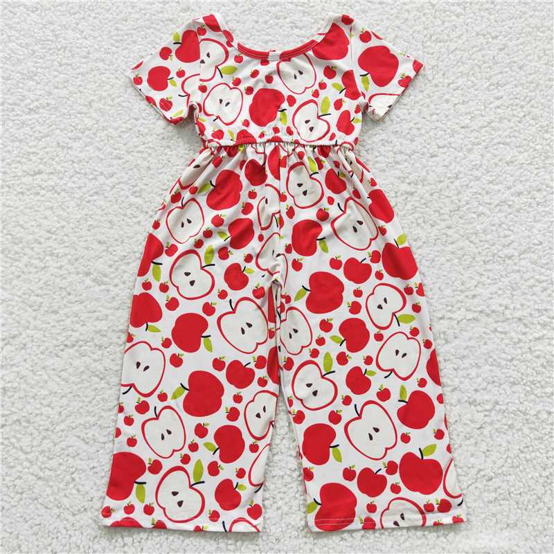 back to school apple girls jumpsuits kids romper