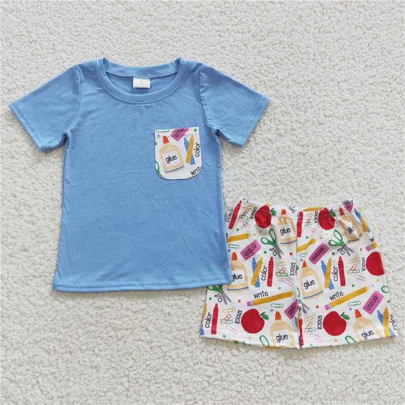 back to school boys outfits kids clothes pencil apple shorts sets