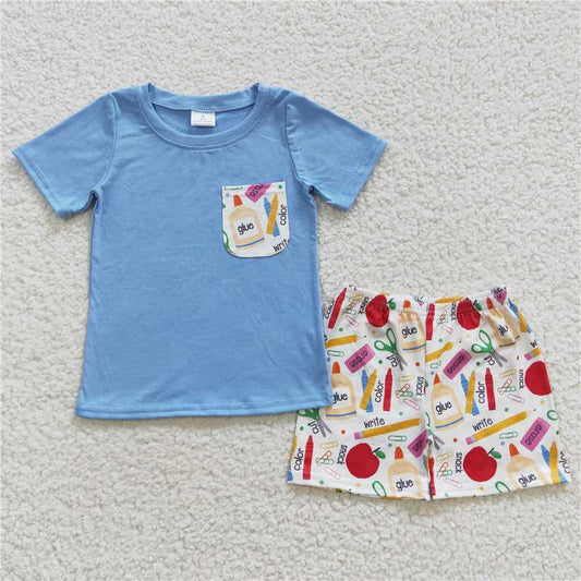 back to school boys outfits kids clothes pencil apple shorts sets