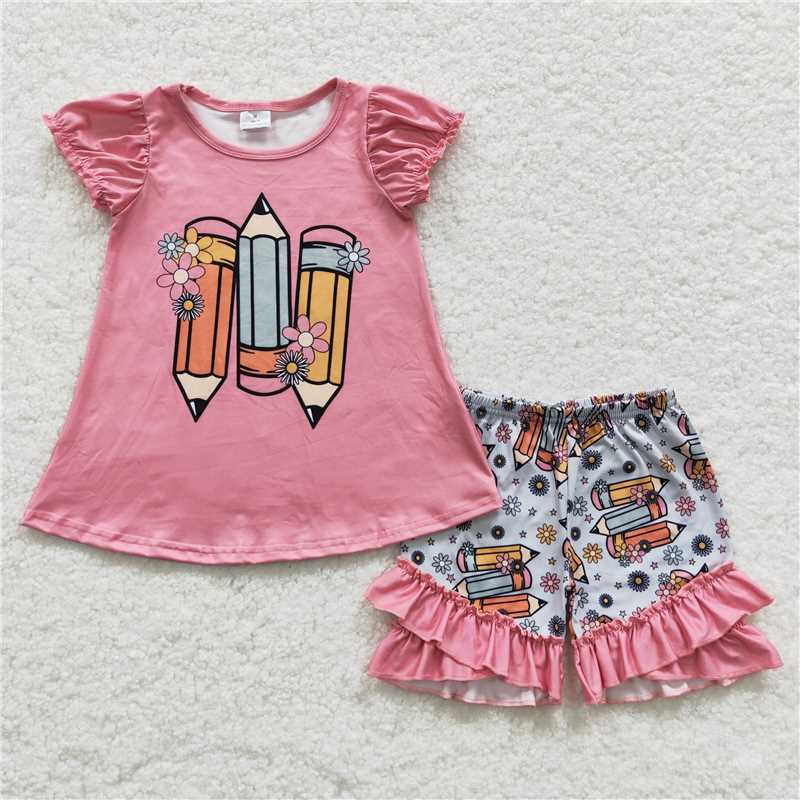 back to school girls outfits pencil top & shorts sets kids clothes