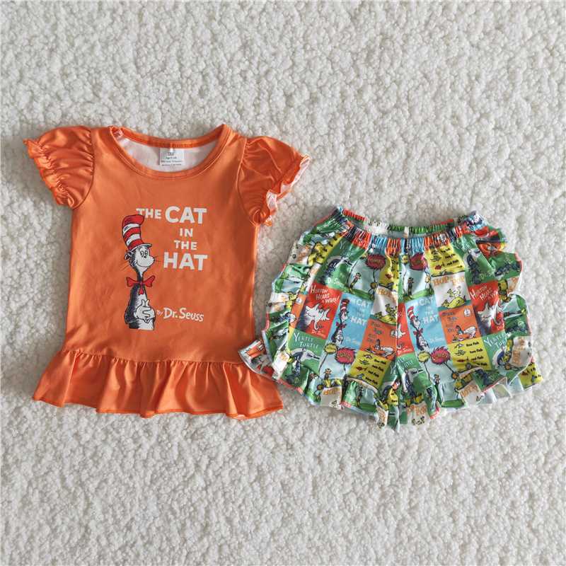 summer girls outfits dr.seuss t-shirt shorts kids clothes