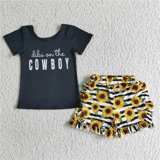 summer girls outfits cowboy tops & sunflower shorts kids clothes