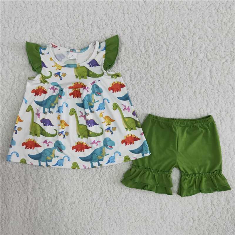 summer girls outfits Dinosaur tops & shorts kids clothes