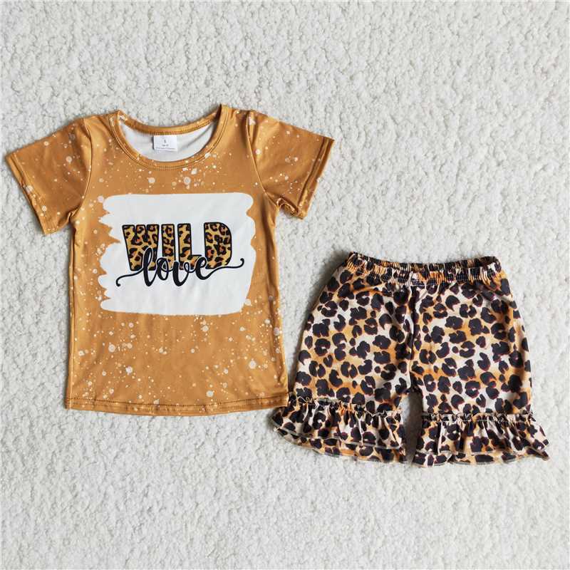 summer girls outfits wild tops & leopard shorts kids clothes