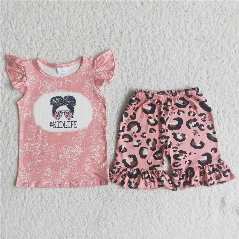 summer girls outfits kidlift tops & leopard shorts kids clothes