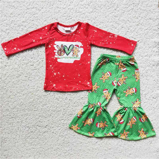 Christmas gingerbread girls outfits shirt & bell fall winter sets kids clothes