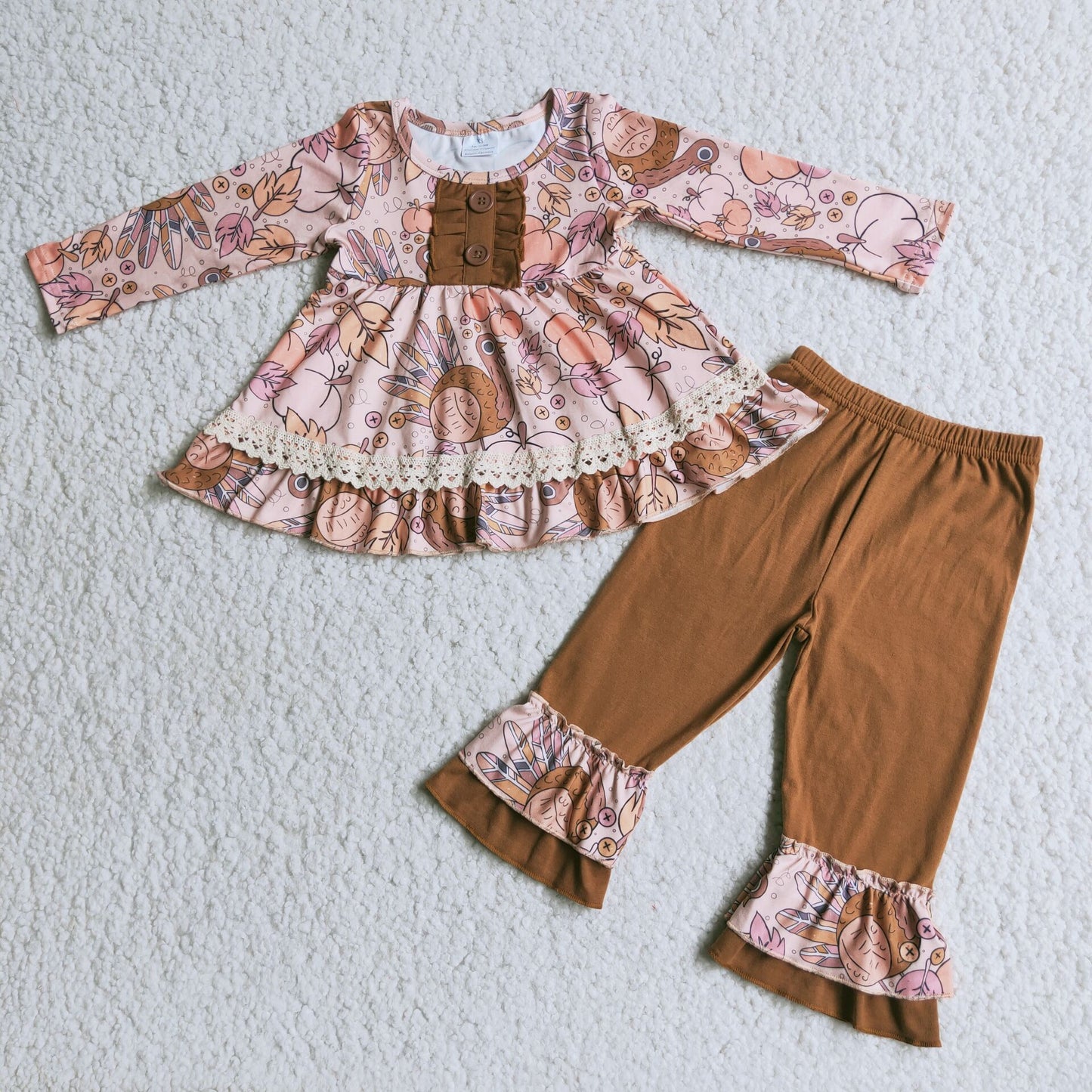 Thanksgiving turkey girls sets long sleeve top & pants 2 pieces outfits