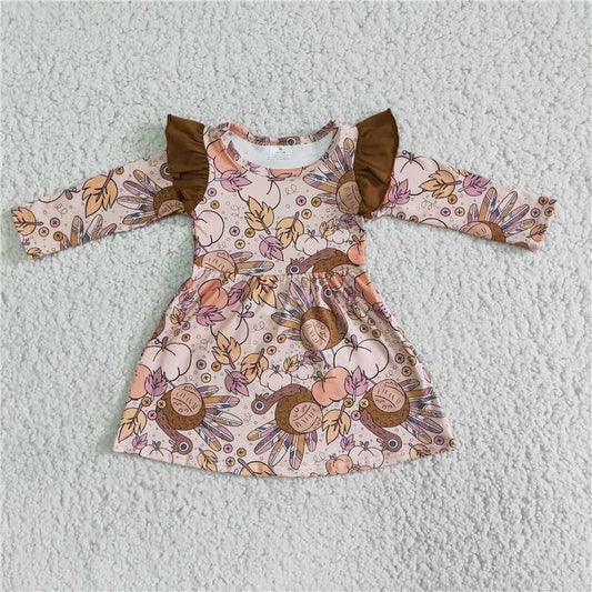 turkey thanksgiving girls long sleeve dress fall kids skirt