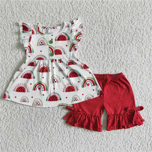 summer girls outfits Watermelon Rainbow t-shirt shorts kids clothes